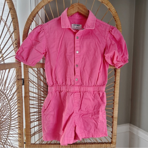 OLD NAVY Kids Girls Puff Sleeve Button Romper Pink size 10 - Picture 4 of 8